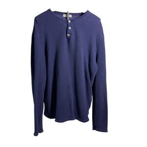 Oliver Spencer Waffle Knit Henley Long Sleeve Blue